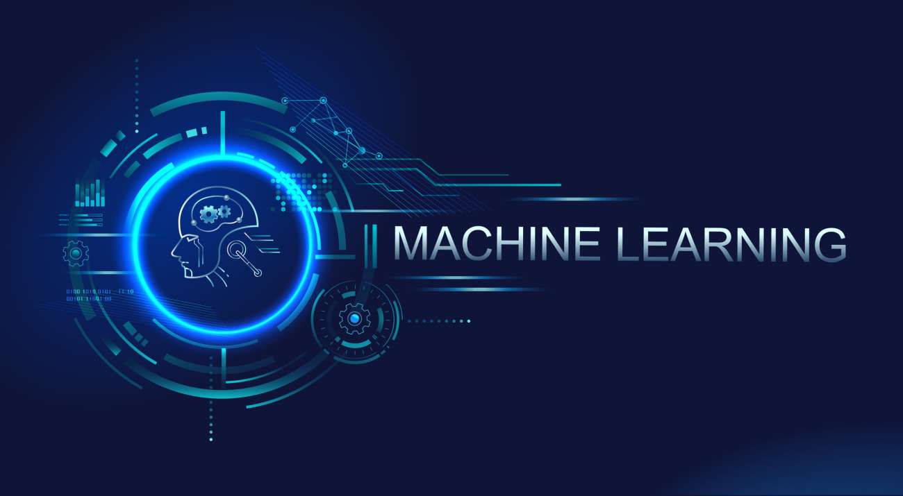 Machine learning banner logo for technology, Ai, big data, algorithm, neural network, deep learning and autonomous. futuristic vector landing page concept background.