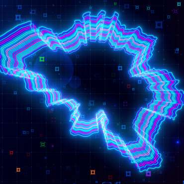 A vibrant digital artwork of Belgium map outlined with neon lines, set against a futuristic grid background with colorful abstract HUD squares.
